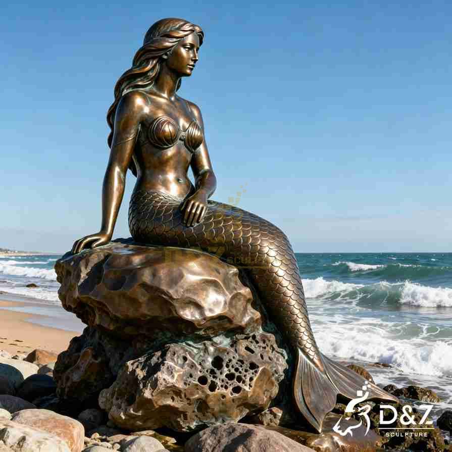 Mermaid Sitting on a Rock Statue 4