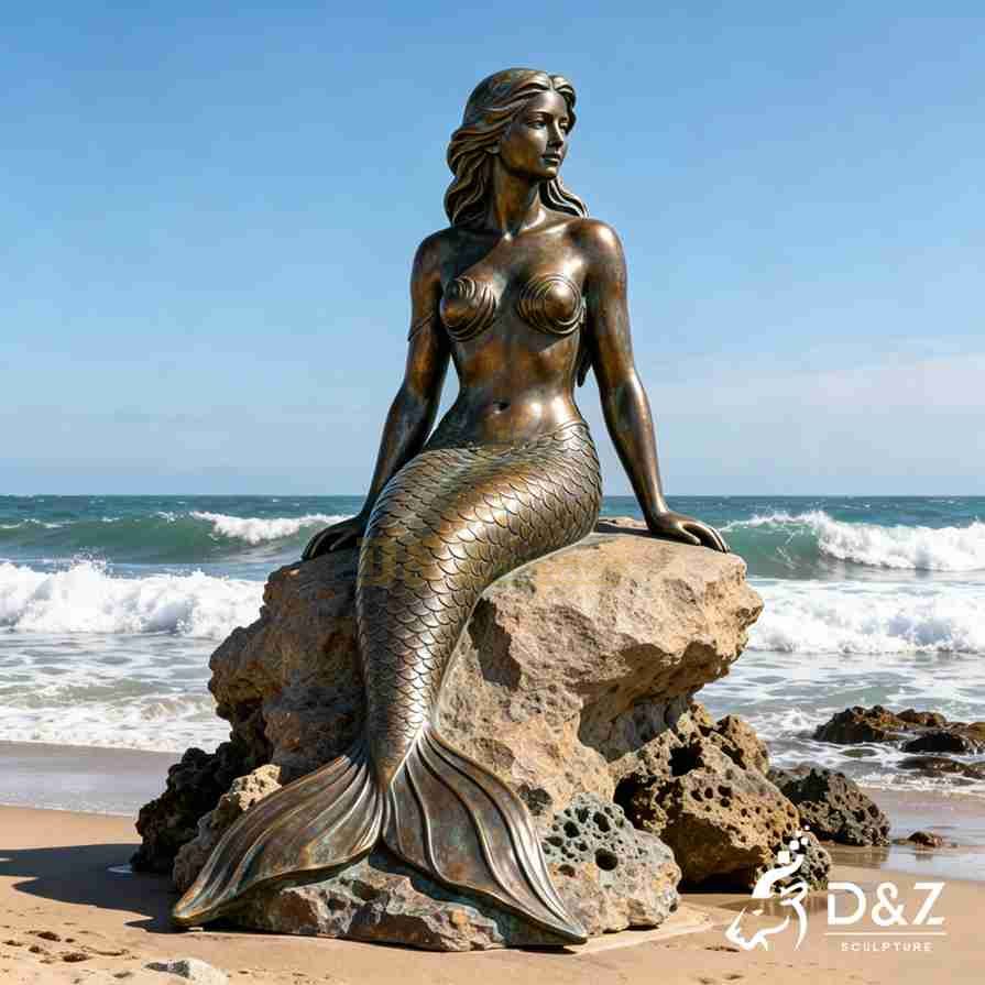 Mermaid Sitting on a Rock Statue 5