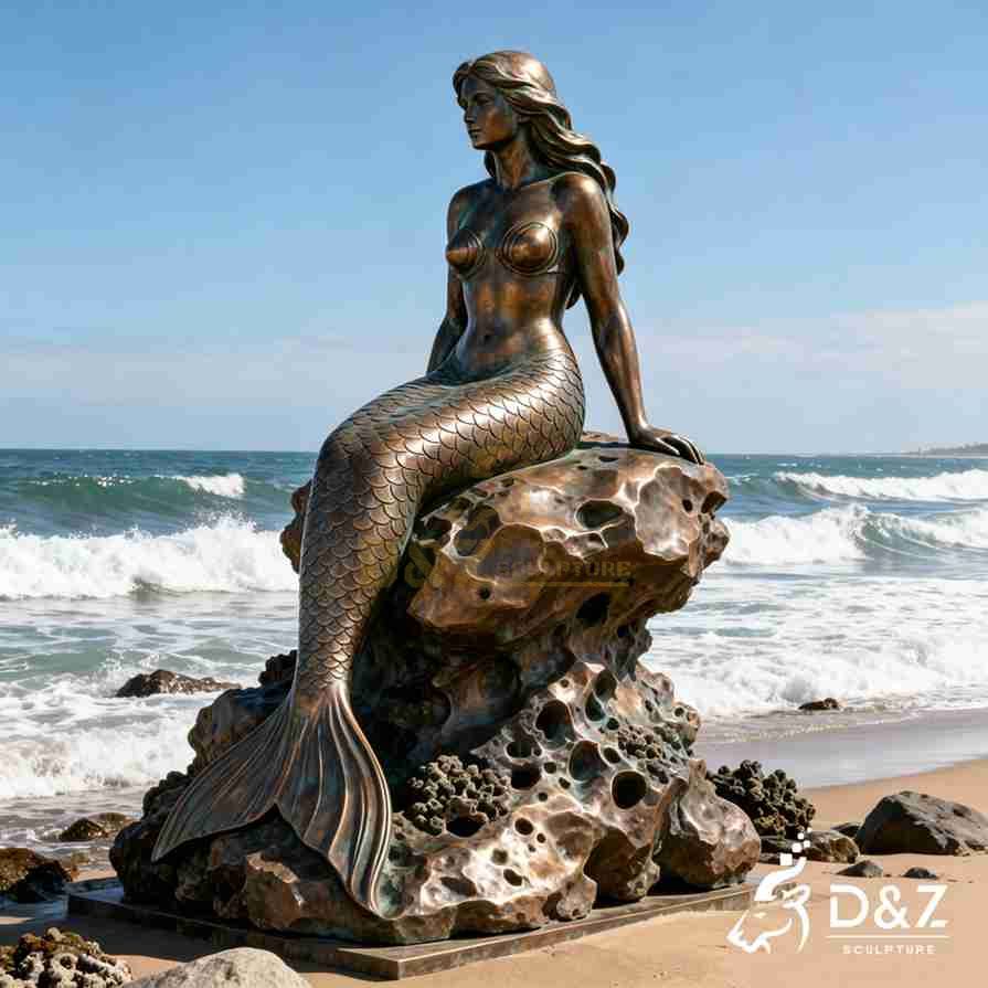 Mermaid Sitting on a Rock Statue 6
