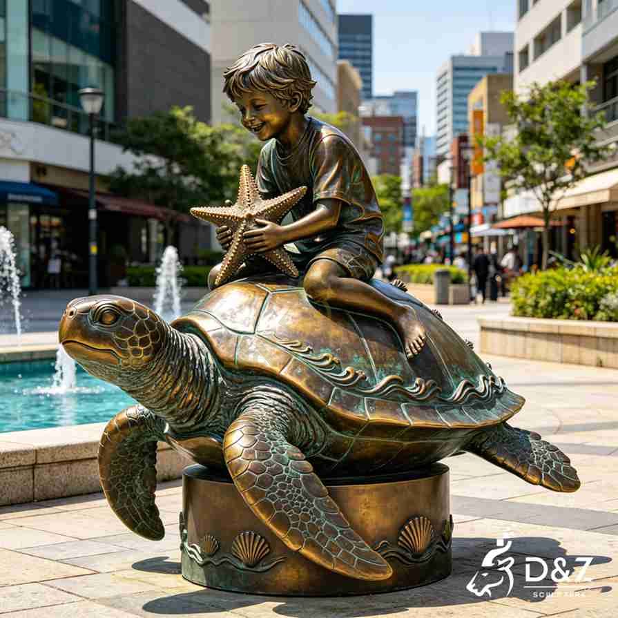 Boy Riding Turtle Statue 4 Boy Riding Turtle Statue 4