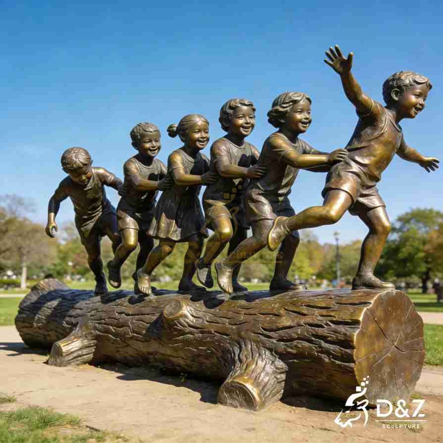20-13 Large Bronze Children Statues | Custom Landscape Art Installation