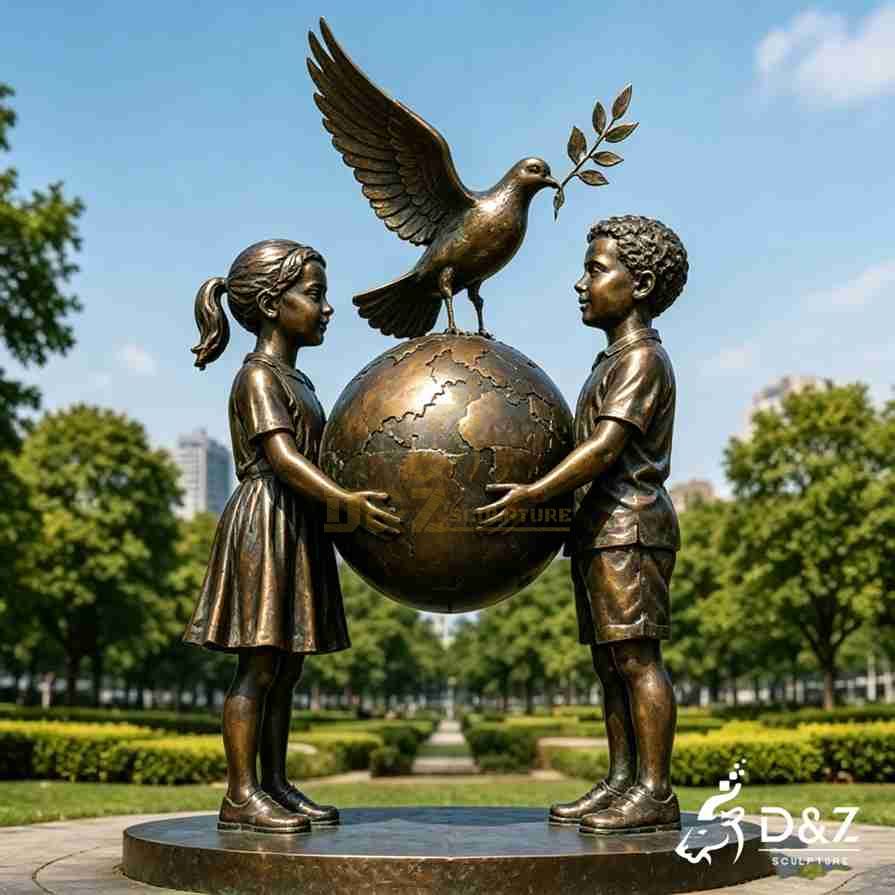 20-15 Large Bronze Children Statues | Custom Landscape Art Installation