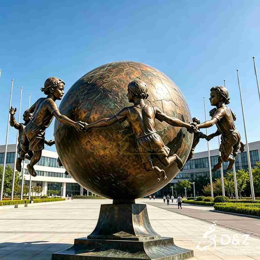 20-17 Large Bronze Children Statues | Custom Landscape Art Installation