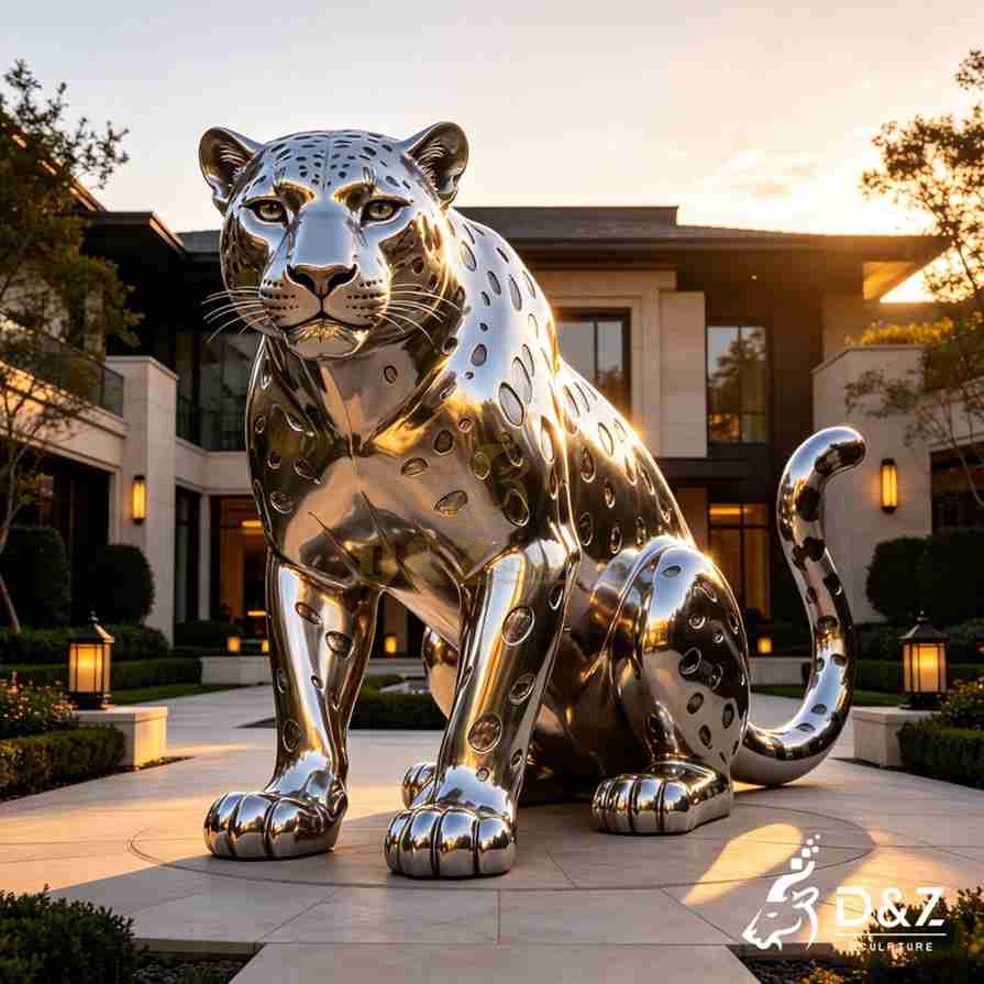 15-3 Metal and Bronze Leopard Statues