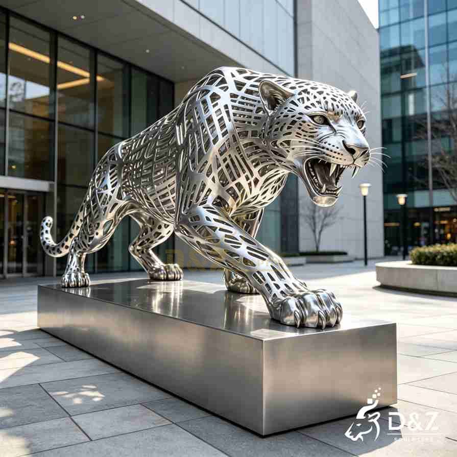 15-5 Metal and Bronze Leopard Statues