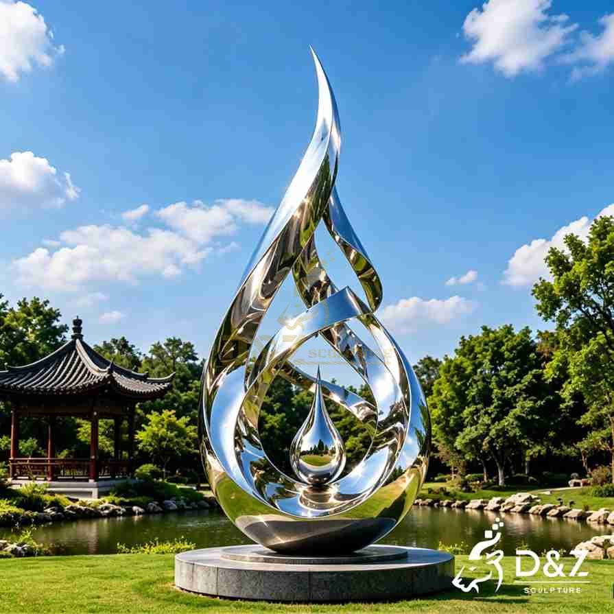 City stainless steel water drop sculpture