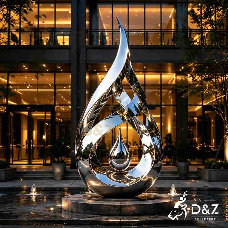 City stainless steel water drop sculpture