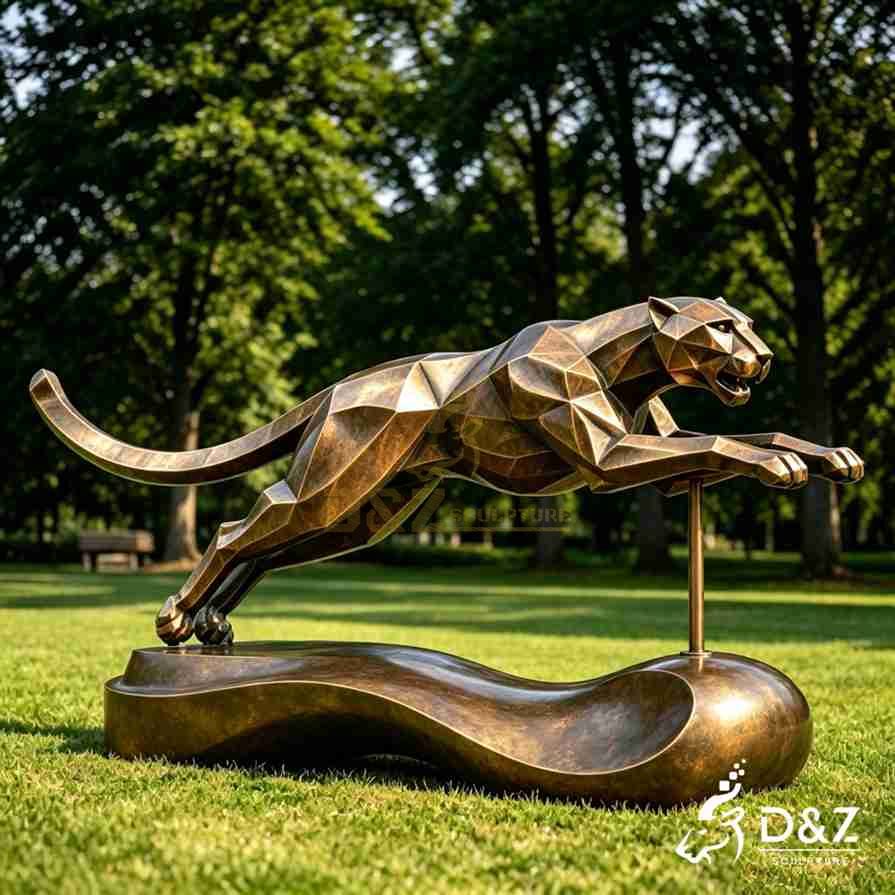 Geometric Bronze Leopard Statue 3 Geometric Bronze Leopard Statue 3