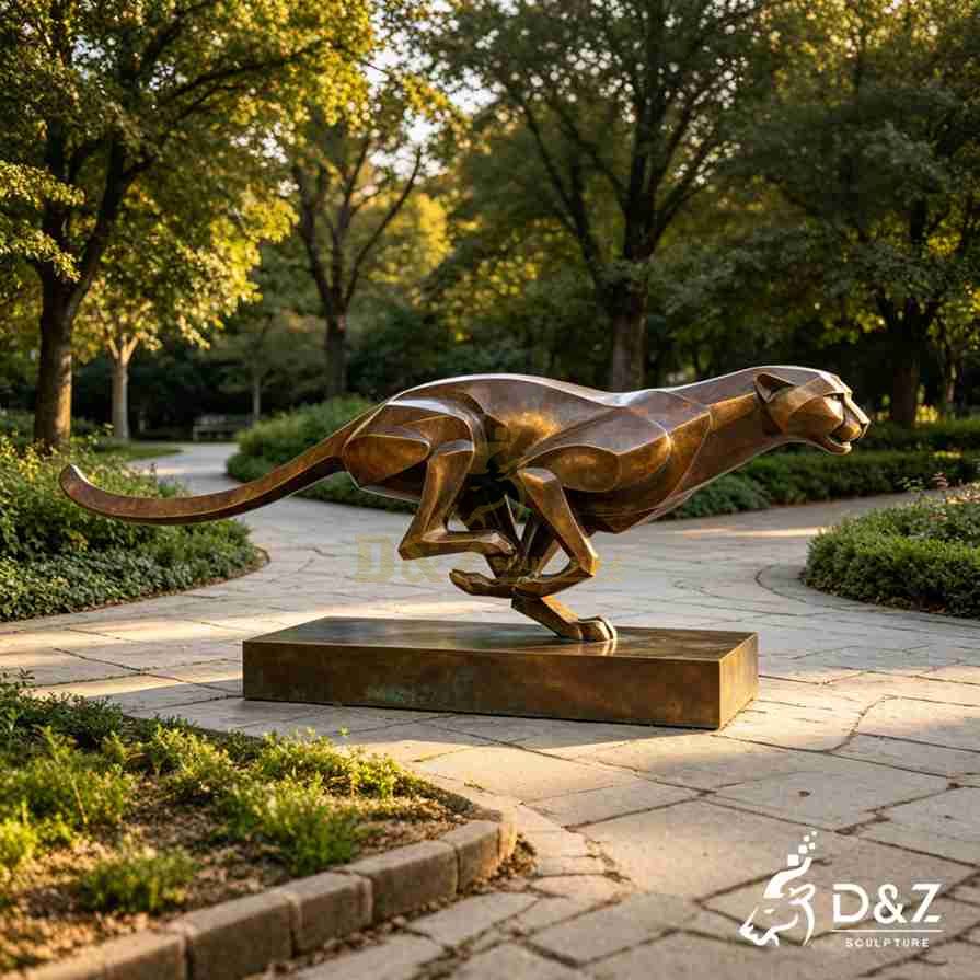 Geometric Bronze Leopard Statue 5 Geometric Bronze Leopard Statue 5