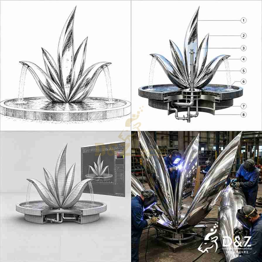 Metal Lotus Water Fountain 7 Metal Lotus Water Fountain 7