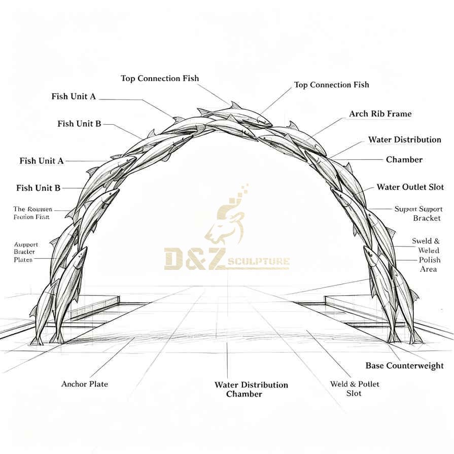 Fish Fountain | Modern Metal Arch Art for Outdoor DZJ-815 Fish Fountain | Modern Metal Arch Art for Outdoor DZJ-815