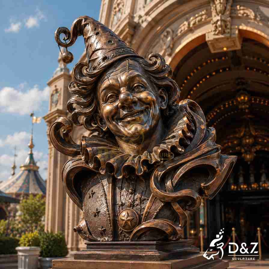 Vintage bronze clown statue bust for circus theme park landscape Vintage bronze clown statue bust for circus theme park landscape