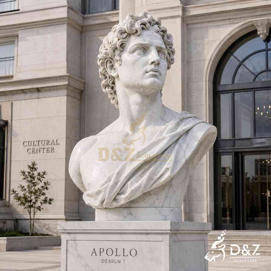 Classical white marble Apollo bust statue for cultural center exterior decoration