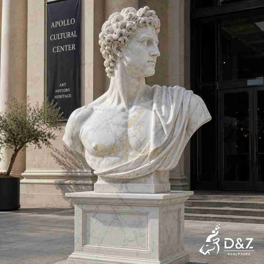 Natural white marble Apollo greek god bust sculpture for public building entrance decor
