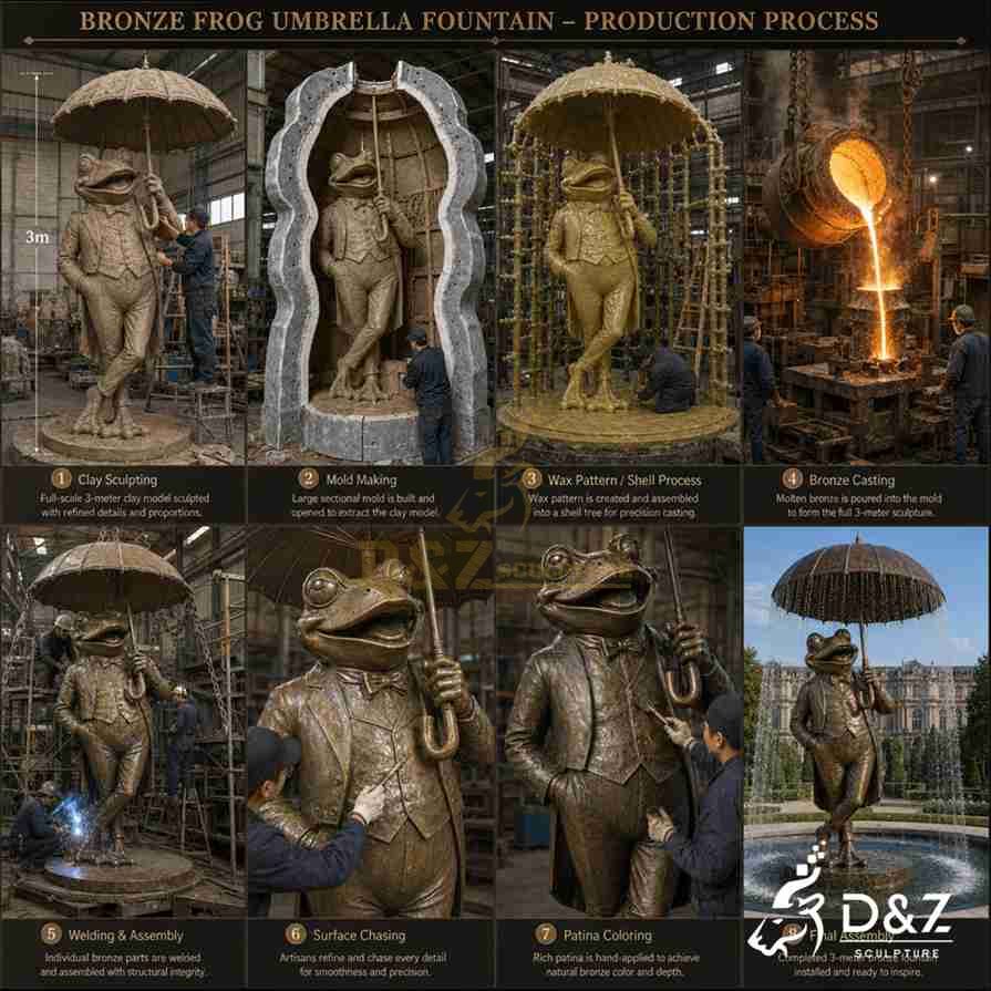 Bronze Frog Water Fountain 3