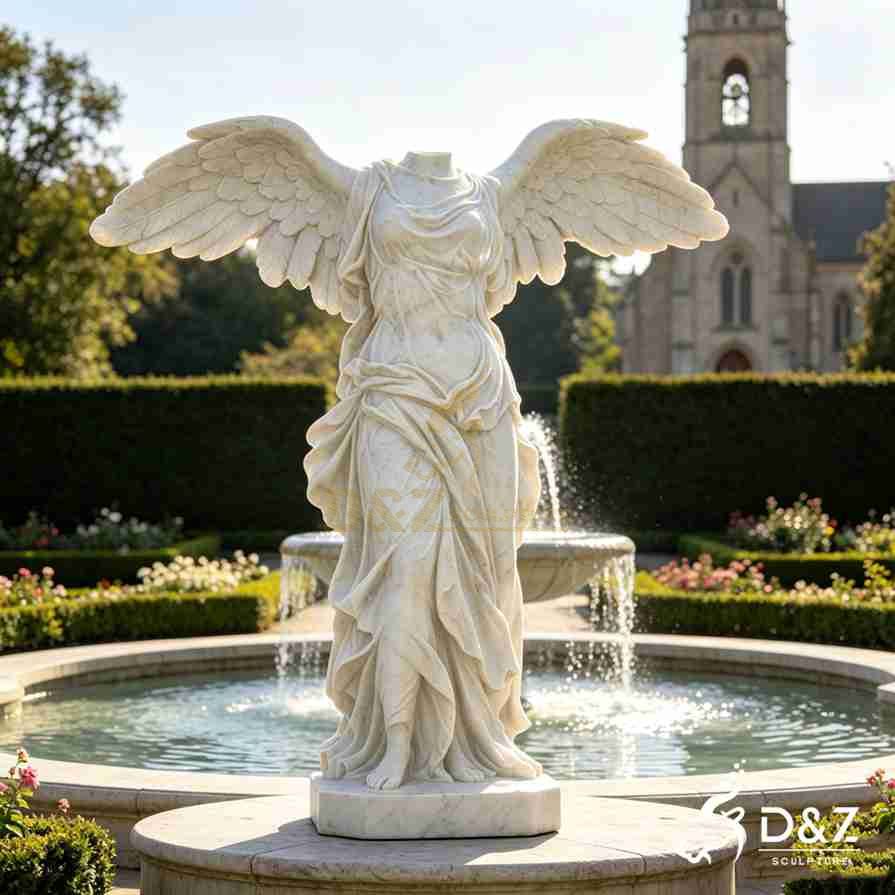 Carrara white marble headless angel statue with huge spread wings, garden fountain decor Carrara white marble headless angel statue with huge spread wings, garden fountain decor