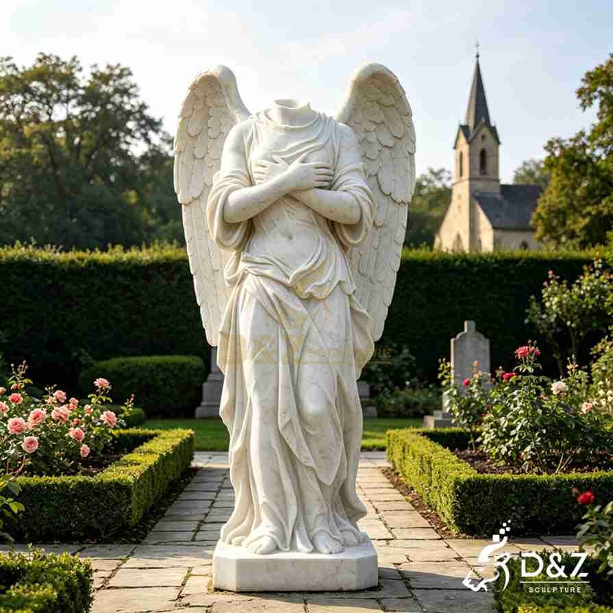Marble headless angel statue with arms crossed over chest, memorial garden ornament Marble headless angel statue with arms crossed over chest, memorial garden ornament