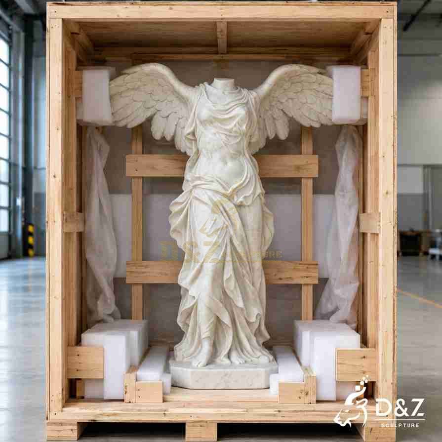 Marble headless angel statue safely packed inside wooden export crate for shipment Marble headless angel statue safely packed inside wooden export crate for shipment