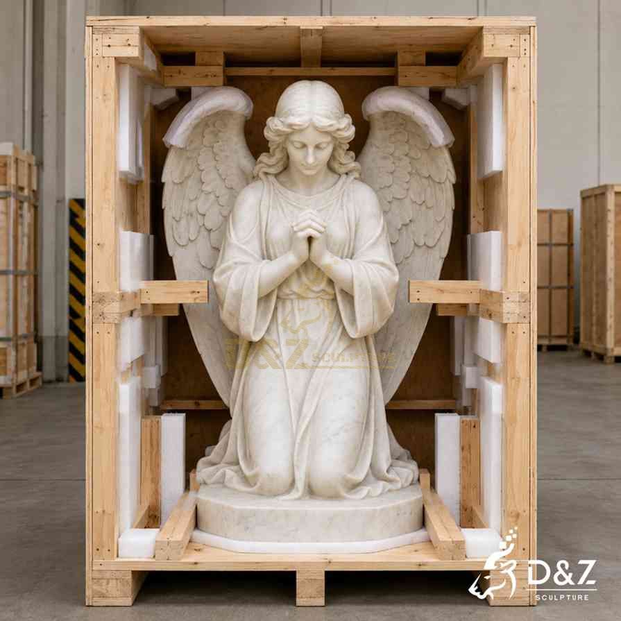 kneeling praying marble angel statue packed in wooden crate for safe international shipment kneeling praying marble angel statue packed in wooden crate for safe international shipment