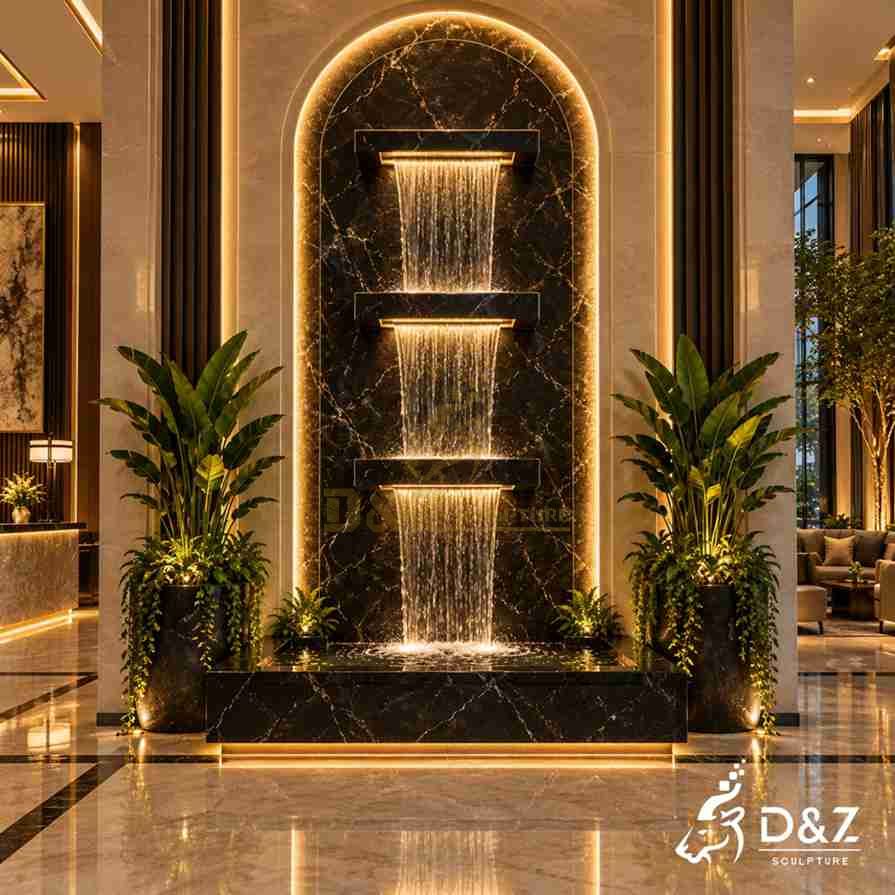 Arched black wall fountain with three cascading water levels-839 Arched black wall fountain with three cascading water levels-839
