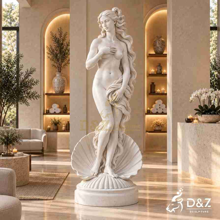 Large Birth of Venus statue in white marble