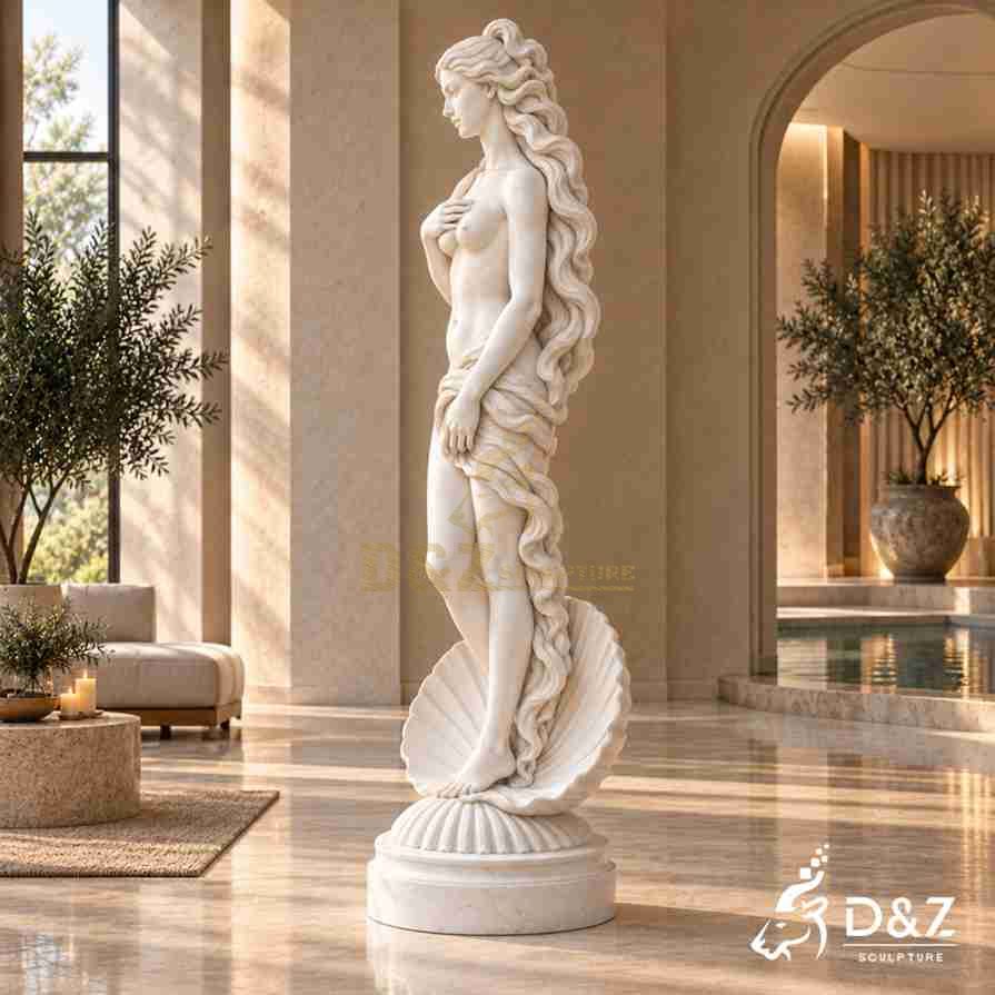 Side view of large Birth of Venus goddess statue