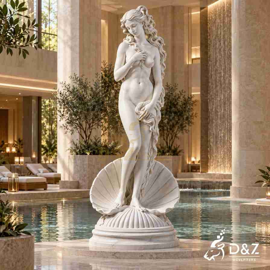 Marble Birth of Venus statue with seashell base
