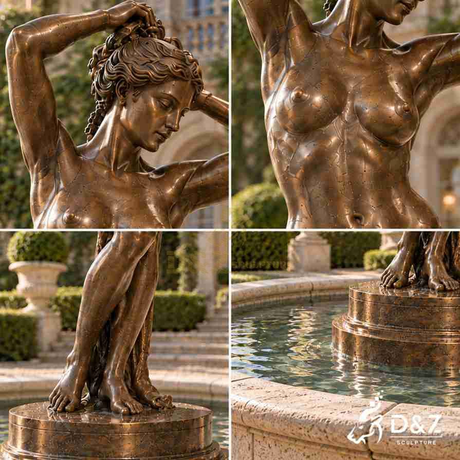 Detail collage of Venus Anadyomene statue showing head, torso, legs, and bronze pedestal close-ups Detail collage of Venus Anadyomene statue showing head, torso, legs, and bronze pedestal close-ups