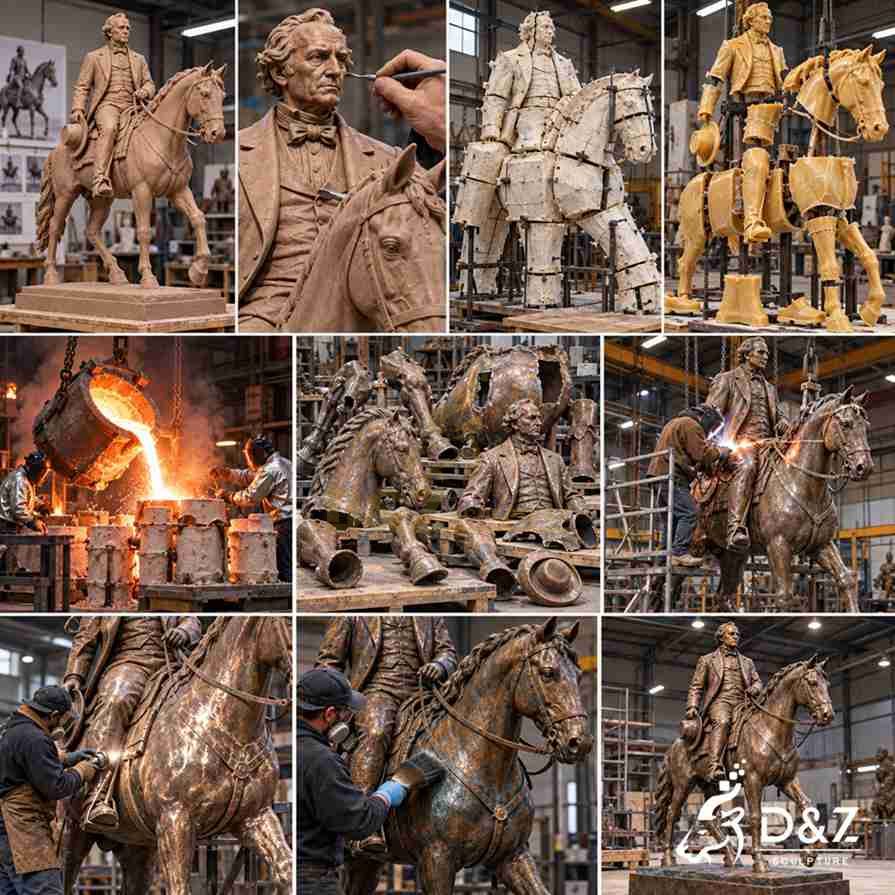 Bronze Sam Houston equestrian statue lost-wax casting welding chasing and patina production process Bronze Sam Houston equestrian statue lost-wax casting welding chasing and patina production process