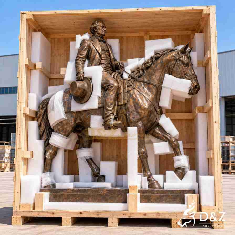 Large Sam Houston statue on horse protected with foam inside reinforced wooden shipping crate Large Sam Houston statue on horse protected with foam inside reinforced wooden shipping crate