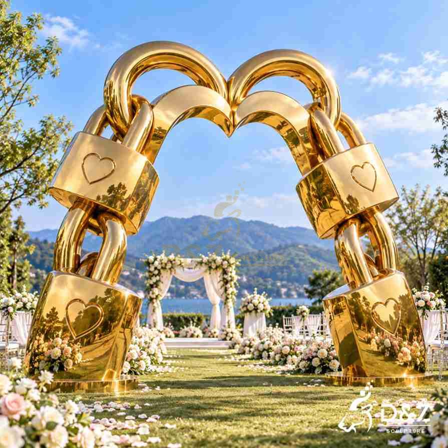 Protective wooden crate packing for a large golden love lock sculpture with foam cushioning Protective wooden crate packing for a large golden love lock sculpture with foam cushioning