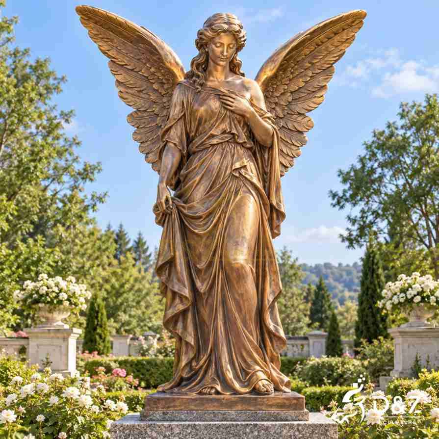 Bronze female guardian angel outdoor garden statue