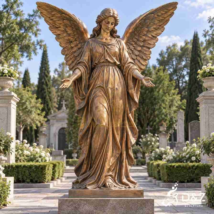 Bronze female guardian angel outdoor garden statue