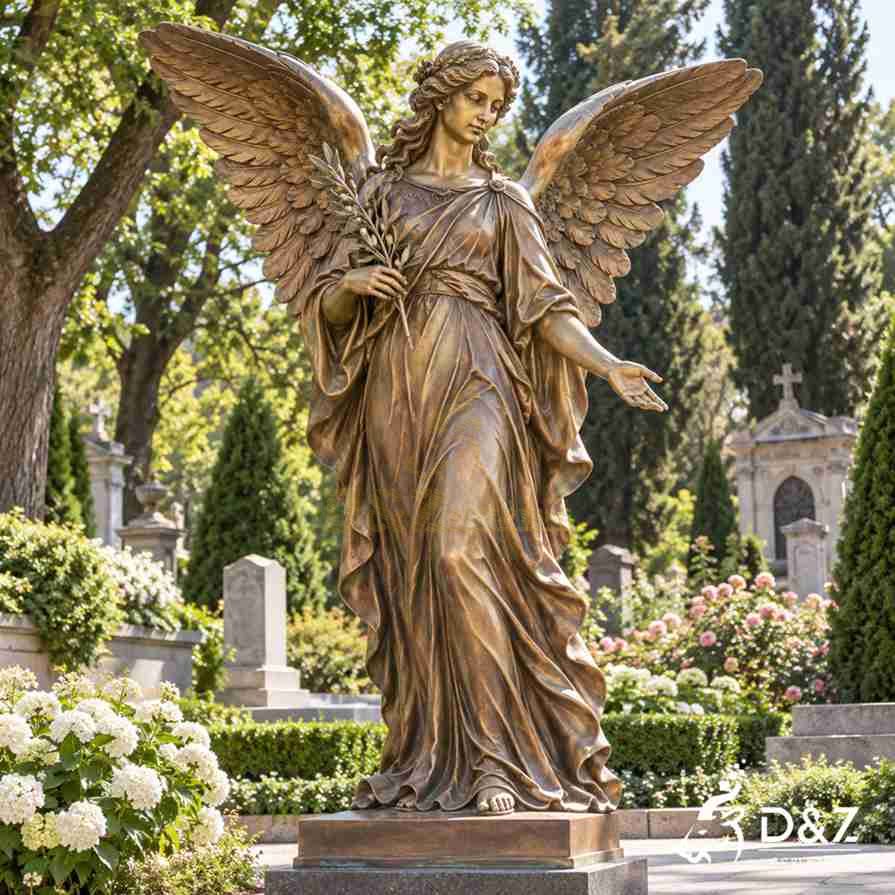 Bronze female guardian angel outdoor garden statue