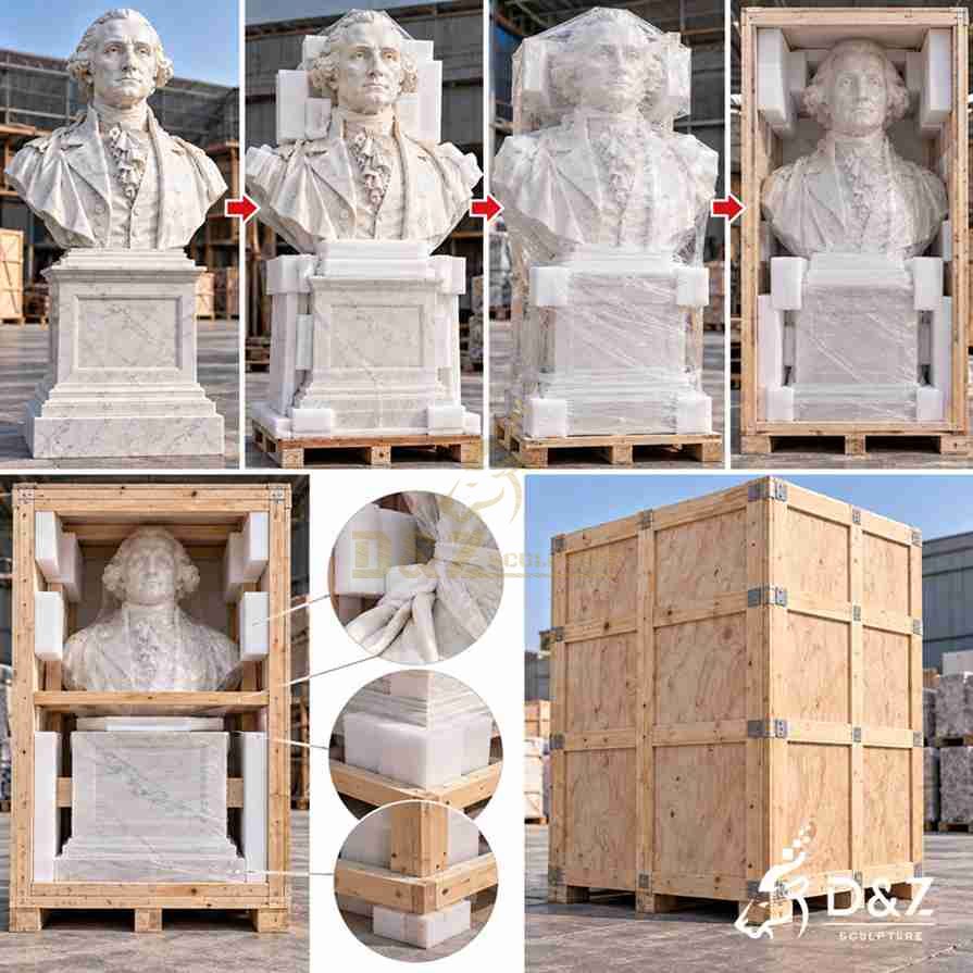 Protective foam wrapping and reinforced wooden crate packing for a large George Washington marble bust statuetrait Bust DZJ-864