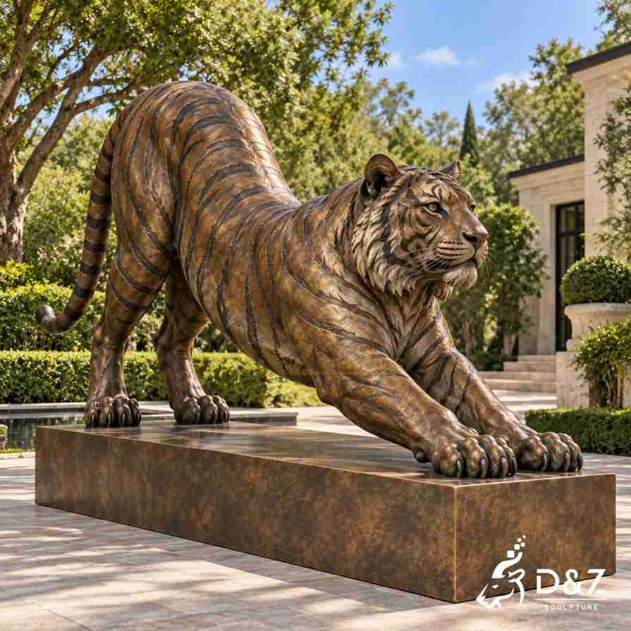 Export packaging illustration of a bronze tiger statue with protective film, foam supports, and reinforced wooden crate. Export packaging illustration of a bronze tiger statue with protective film, foam supports, and reinforced wooden crate.